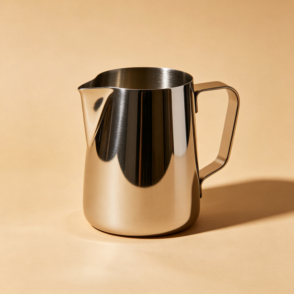 Polished stainless steel latte art milk pitcher