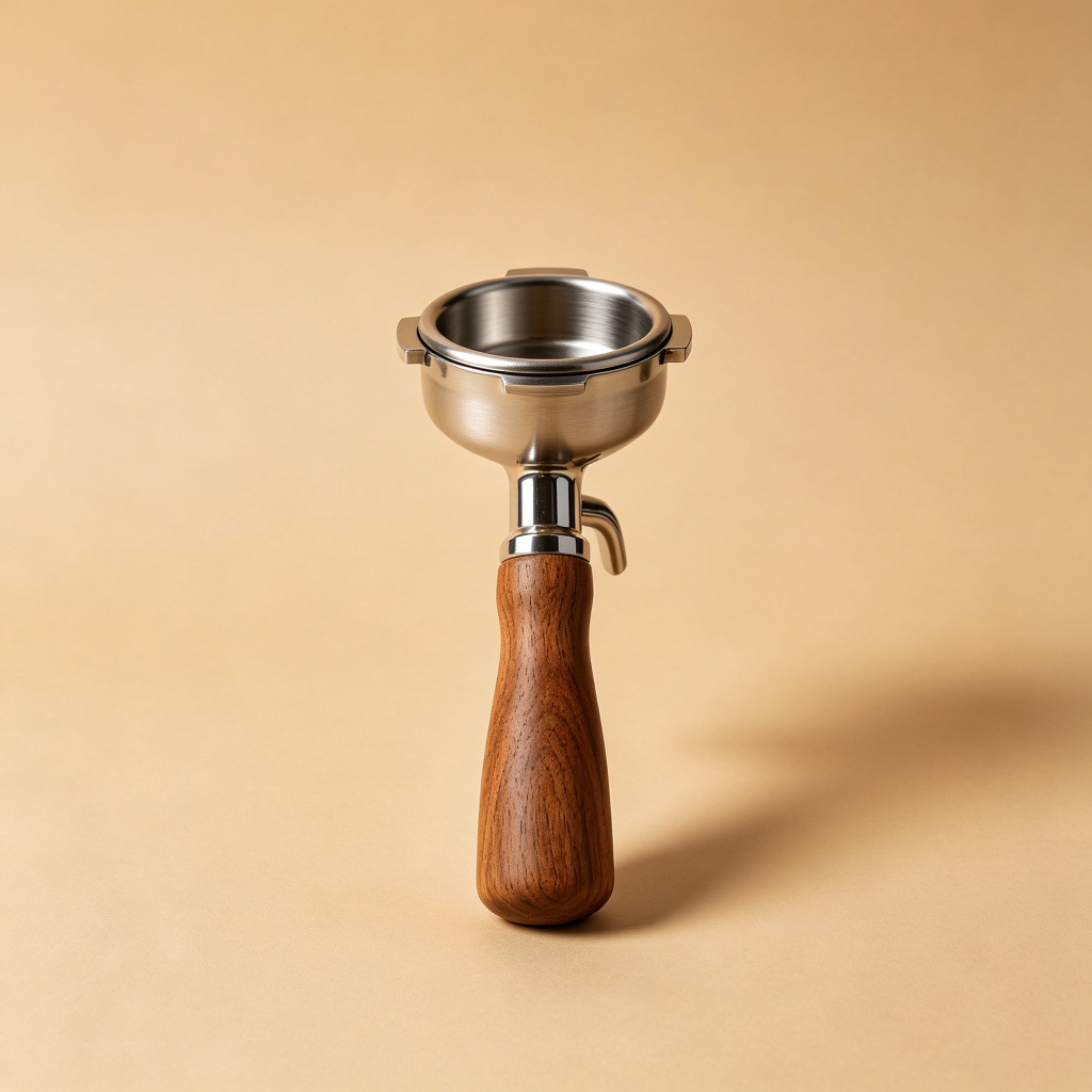 Bottomless espresso portafilter with walnut wood handle